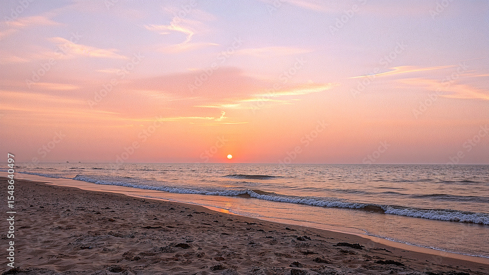 Fototapeta premium Serene coastal sunset with dreamy gradient sky