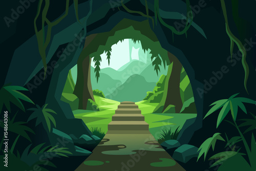 An ethereal glow illuminates a lush, dark forest, casting captivating light on ancient trees and serene waters
