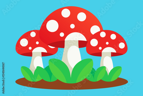 Red autumn fly agaric mushrooms in the green grass and forest isolated vector illustrationRed autumn fly agaric mushrooms in the green grass and forest isolated vector illustration