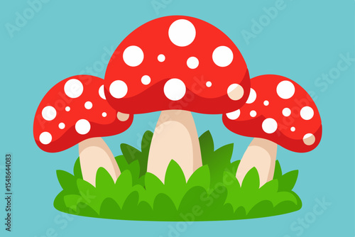 Here's a concise description:

Cartoon fly agaric mushrooms in autumn forest nature vector illustration