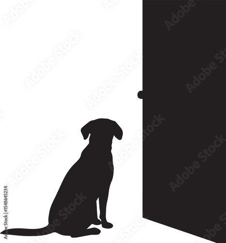 Silhouette of a loyal dog sitting patiently by the door, symbolizing longing, love, and the unbreakable emotional bond between pet and owner