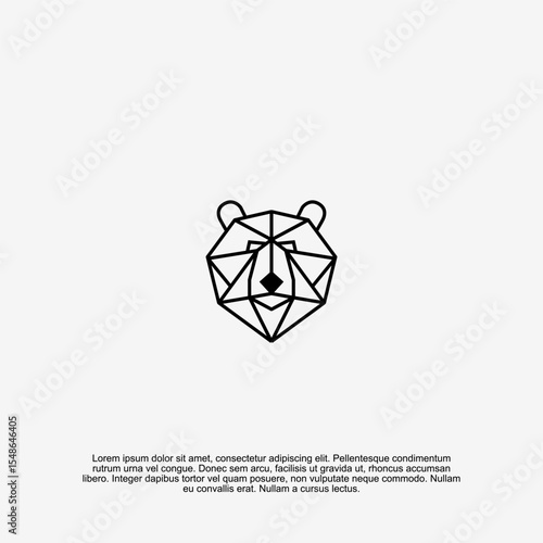 Geometric Bear Head Illustration on White: Minimalist Design with Polygon Structure, Capturing a Modern and Powerful Animal Symbol with Clear Lines and Angles for Visual Impact