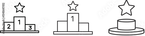 Icon Set simple black and white illustrations of award podiums, each with a star on top.