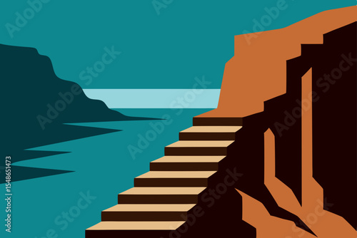 An ascending stairway of steps to the sea, a ladder of success reaching the sky and heaven's top via an architectural design