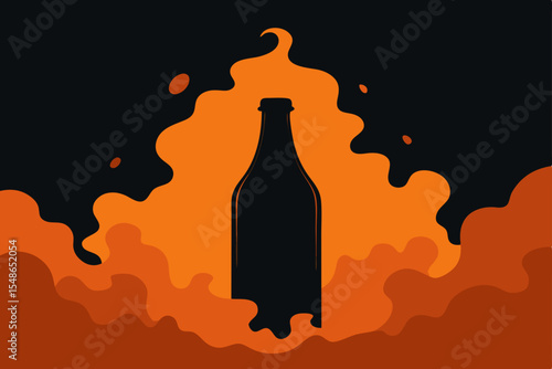 Flaming wine bottle vector illustration for a fiery drink icon design