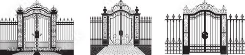 Collection Set of Ornamental Gate Silhouette Vector Set with Decorative Iron Fence Designs