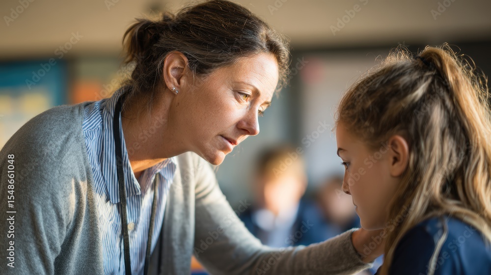 Obraz premium Woman is comforting a young girl