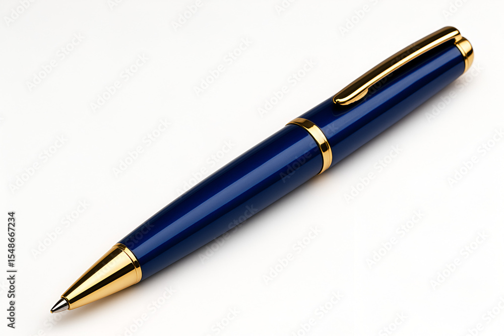 Elegant Blue Pen with Gold Accents on White Background Perfect for Business Stationery and Office Supplies Elegant Blue Pen with Gold Accents on White Background Perfect for Business Stationery and Office Supplies