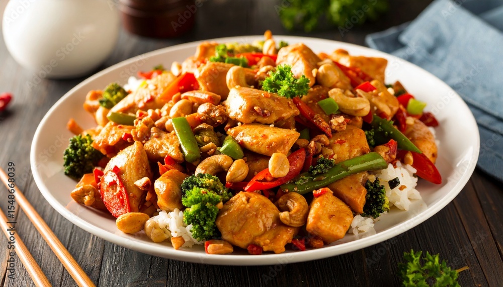 Homemade Kung Pao Chicken With Sichuan Pepper, Topped With Nuts. Homemade Kung Pao Chicken With Sichuan Pepper, Topped With Nuts.