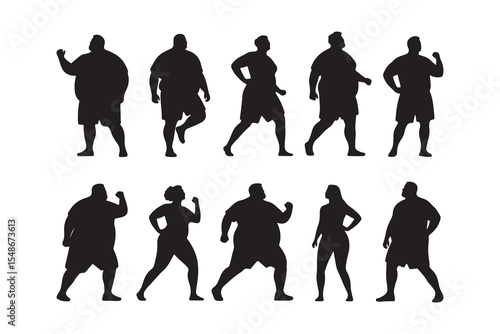 Silhouette collection of overweight people exercising