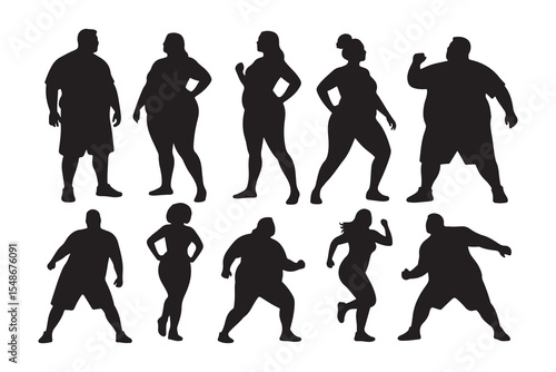 Silhouette collection of plus size people exercising