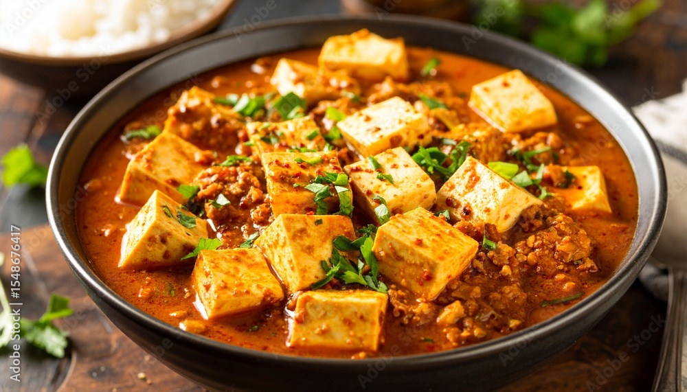 Mapo Tofu, Cubed Tofu In Spicy Sauce. Mapo Tofu, Cubed Tofu In Spicy Sauce.
