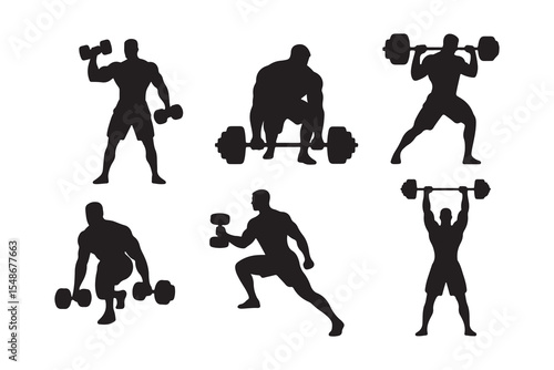 Silhouettes of men weightlifting