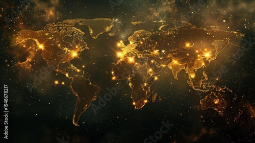 World map illuminated with digital network and global connections