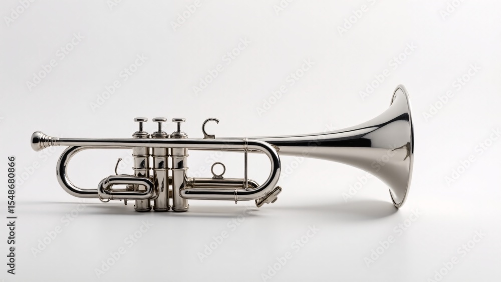 Obraz premium Silver Trumpet On White Studio Background