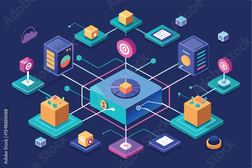 Digital ecosystem network showcasing interconnected elements of data and technology systems