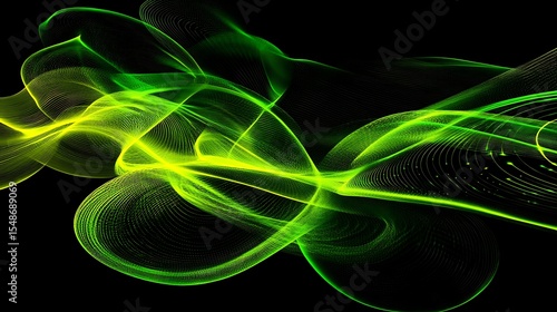 Abstract glowing green and yellow lines on black background