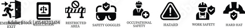 Work safety icon set.Warning sign safety first clip art collection for under construction.Obstacle vector illustration.Icon vector for safety and health at work with safety first.