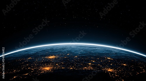 Earth seen from space, showcasing city lights.