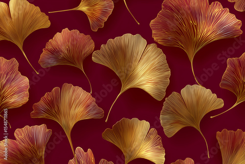 Metallic Ginkgo Leaf Print Design