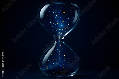 Celestial Hourglass with Starry Background in Deep Space, Symbolizing Time and Infinity, Abstract Conceptual Art for Imaginative Visuals