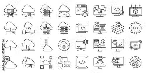 Cloud-Based Software Development set of web icons in line style. cloud-based software development, cloud computing and devops. Vector illustration