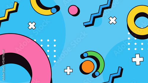 Vibrant 80s style geometric abstract design suitable for retro themed projects, pop culture articles, and funky branding materials.
