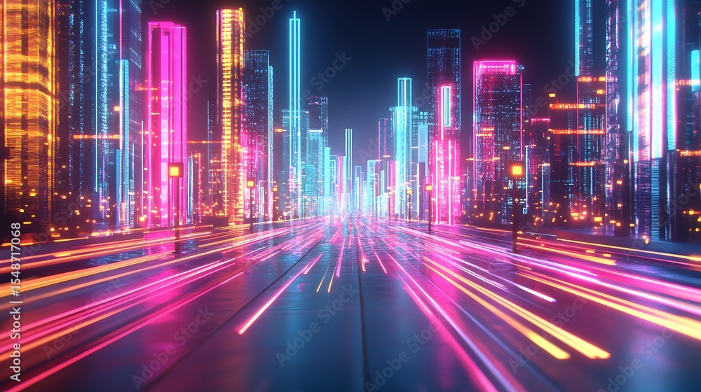 Fototapeta premium Neon cityscape highway at night