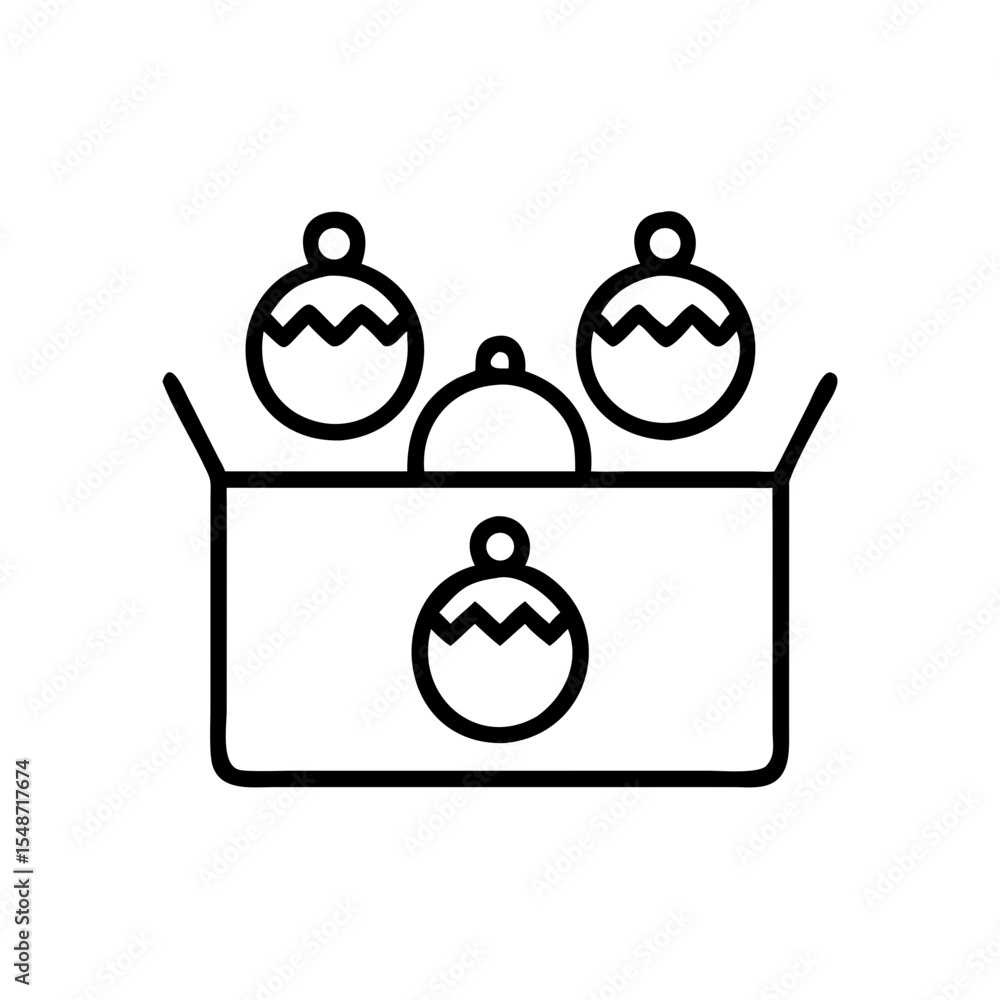 Obraz premium Frosted ornaments in vintage box, monochrome holiday storage icon