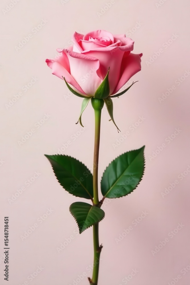 Obraz premium Single blush pink rose stem, minimalist background , pink, art, flora