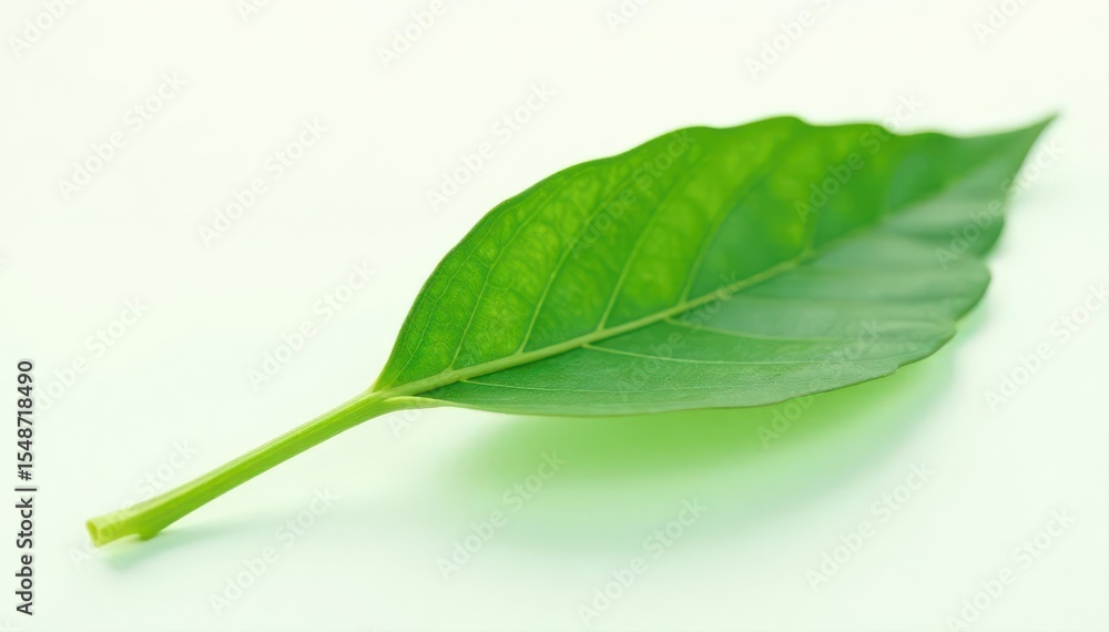Fototapeta premium Single green leaf against stark white High-resolution, sharp focus , plant, white