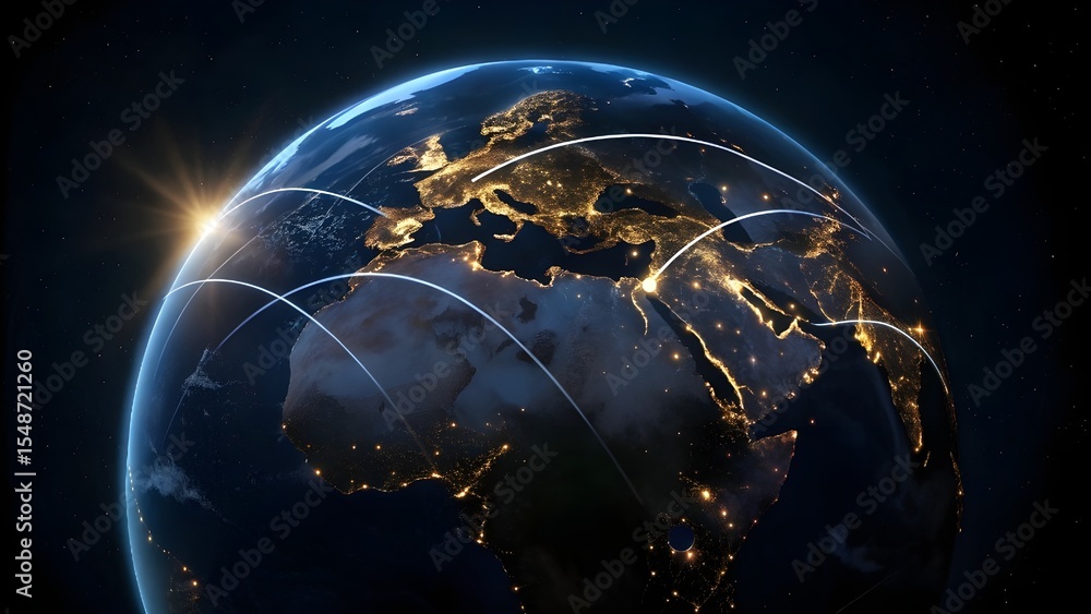 Obraz premium Global network connections earth at night