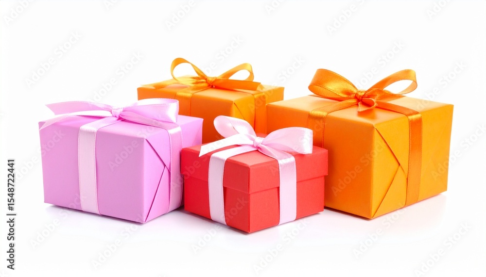 Obraz premium pink red orange gift box with ribbon isolated on white