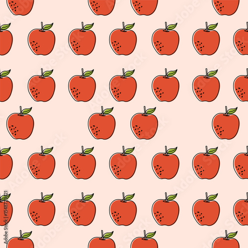 Line art apples whole and slice seamless pattern. Hand drawing pattern. Beautiful vector seamless pattern with apples. Suitable for wallpaper, web page background, surface textures, textile.