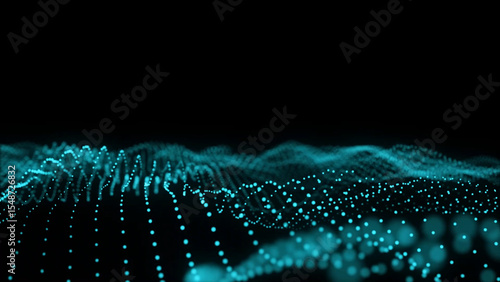 Abstract Waveform of Glowing Teal Dots on a Black Background Creates a Futuristic Vibe digital