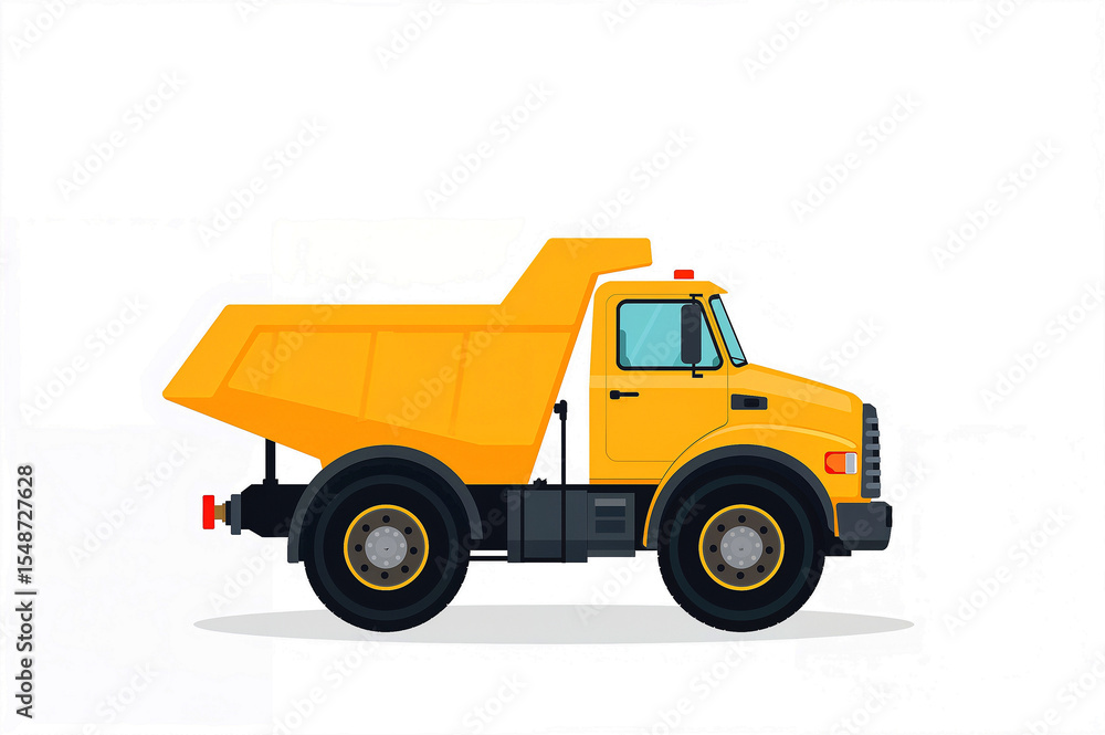 Fototapeta premium Adorable yellow dumper truck cartoon on white background