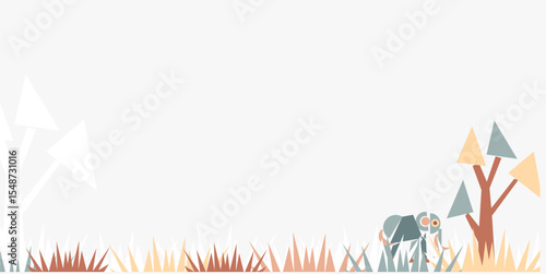 Elephant day celebration background design with cubism elephant animal and plants and with negative area for text. Cute elephant animal geometry. protecting animal. world elephant day