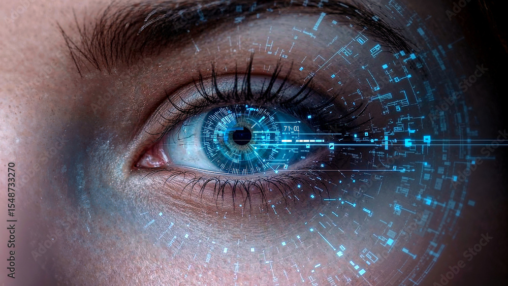 Obraz premium Futuristic eye reflecting human-machine integration