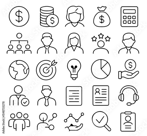 Business Icon Set Illustrating Various Financial Concepts