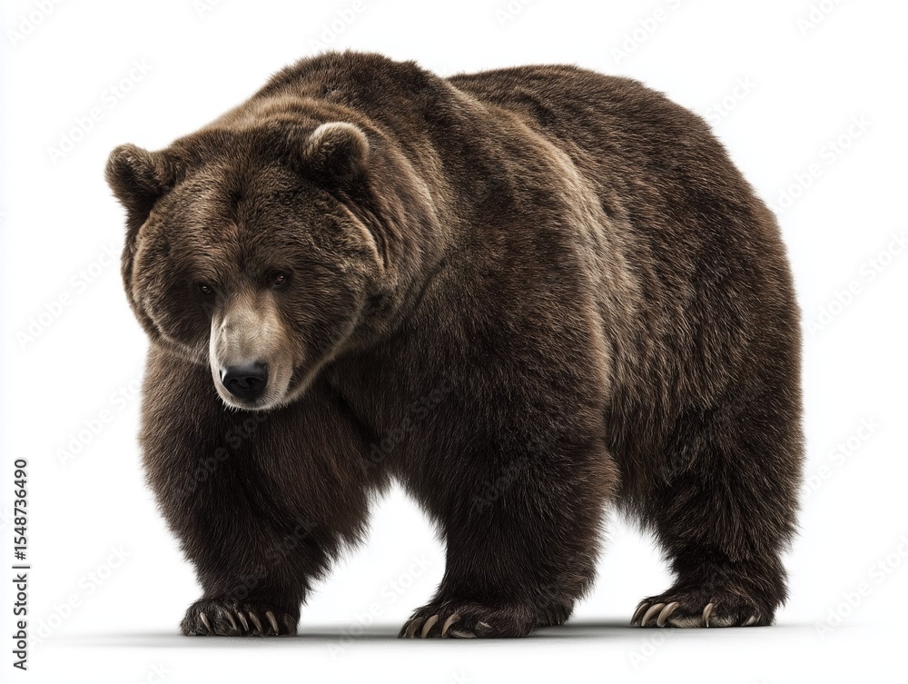 Fototapeta premium Brown bear sitting on white background