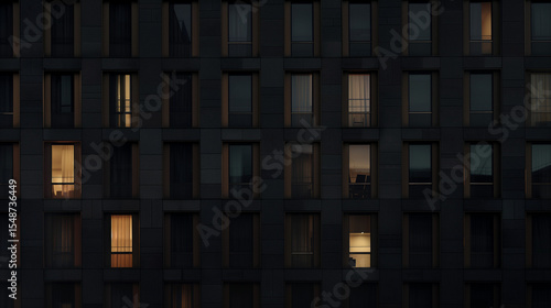 Modern apartment facade with clean lines, bathed in natural light, set in a minimalist urban environment. Simplicity and elegance in contemporary a