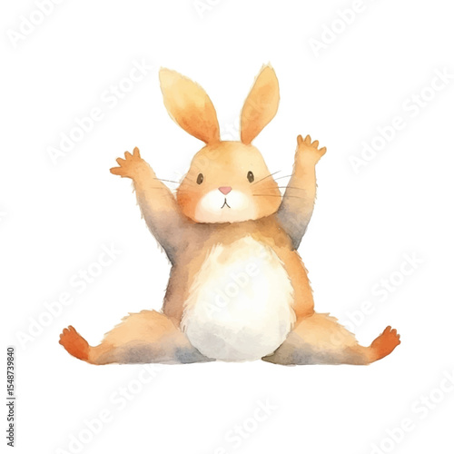 Playful Watercolor Rabbit in a Sitting Pose