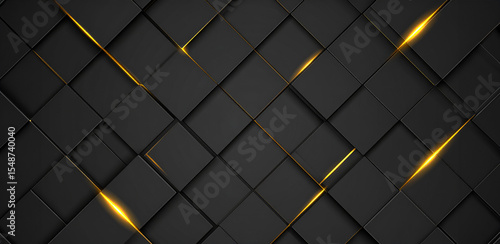 Realistic 3D Black Tech Background – Paper Square Design