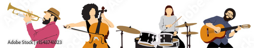 group of musician on white background