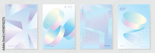 Modern gradient liquid glass poster background vector set.Cover template with perspective geometric prism shape. Ideal design for social media, cover, banner, wallpaper, promotion, ads.