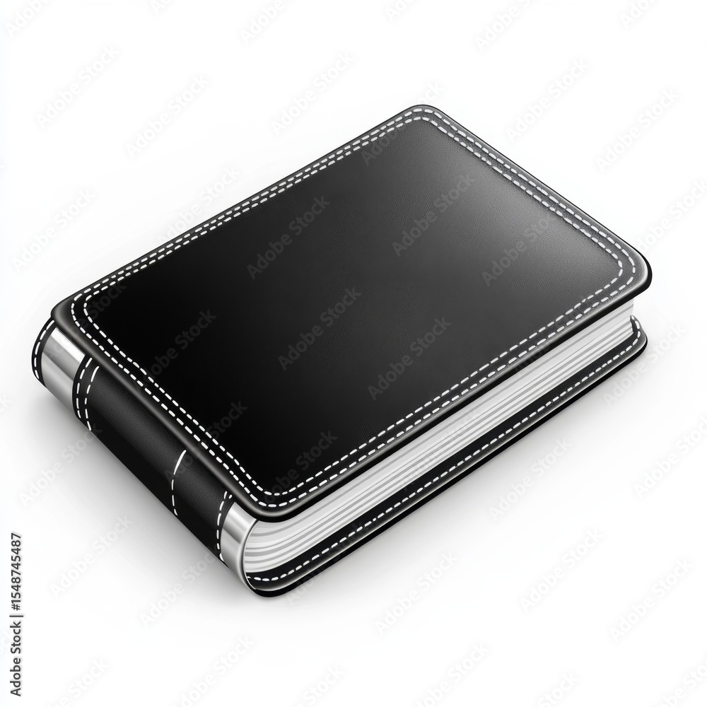 Elegant Black Leather Notebook with Stitching Detail on White Background for Creative Inspiration and Organization Elegant Black Leather Notebook with Stitching Detail on White Background for Creative Inspiration and Organization