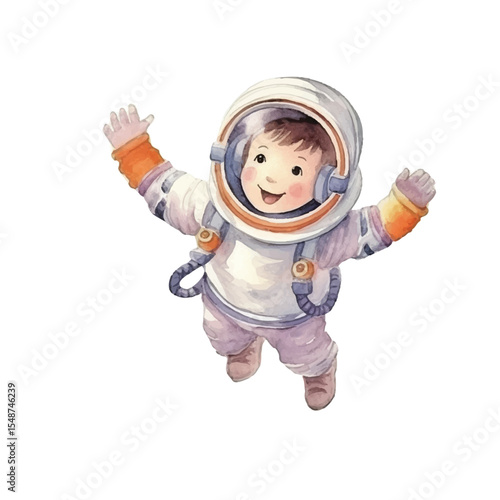 Watercolor Child Astronaut in Space Suit Joyful Expression
