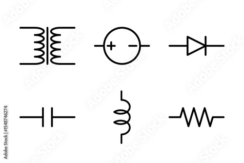 Icons of transformers, power, and mixed components for electronic circuit diagrams.