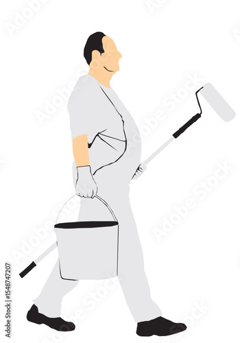 painter with roller brush
