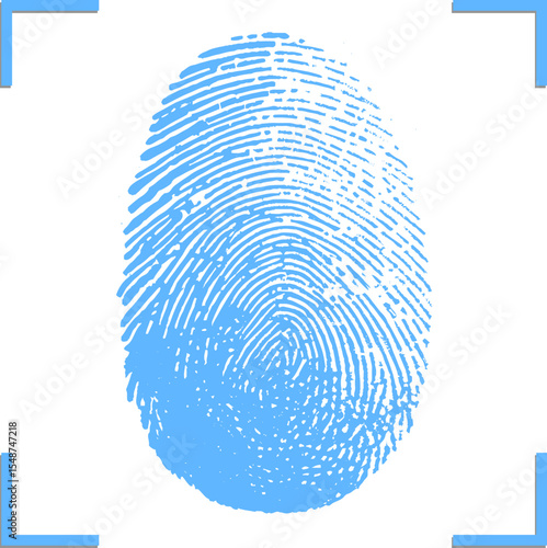 Finger scan concept vector illustration. Fingerprint security identification via digital biometric sensor. Blue fingerprint. 